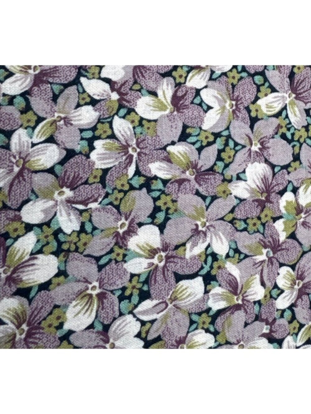 Vintage Peter Pan Fabrics Floral Print Fabric 19" x 29" Purple & Green Cotton